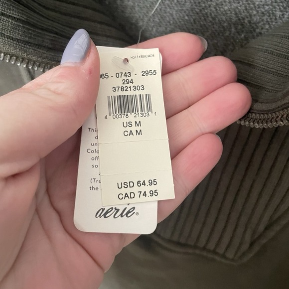 Aerie Quarter Zip Ribbed Sweater Sweatshirt Olive Green Medium New With Tags - Picture 4 of 12